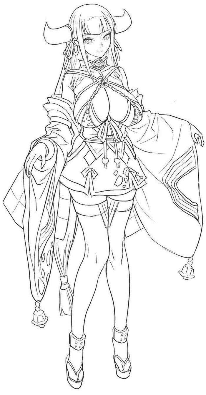 Hình tô màu anime trang phục ấn tượng