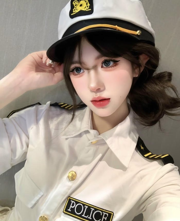 ảnh cosplay cảnh sát trang phục trắng