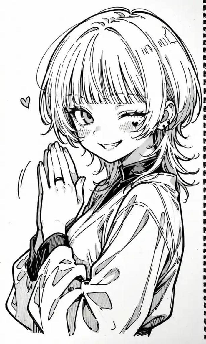 ảnh tranh vẽ anime nhân vật tóc buông nhẹ