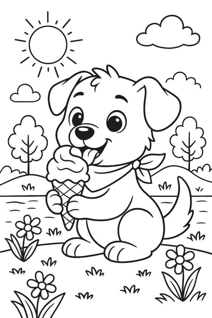 bé học màu với chú chó