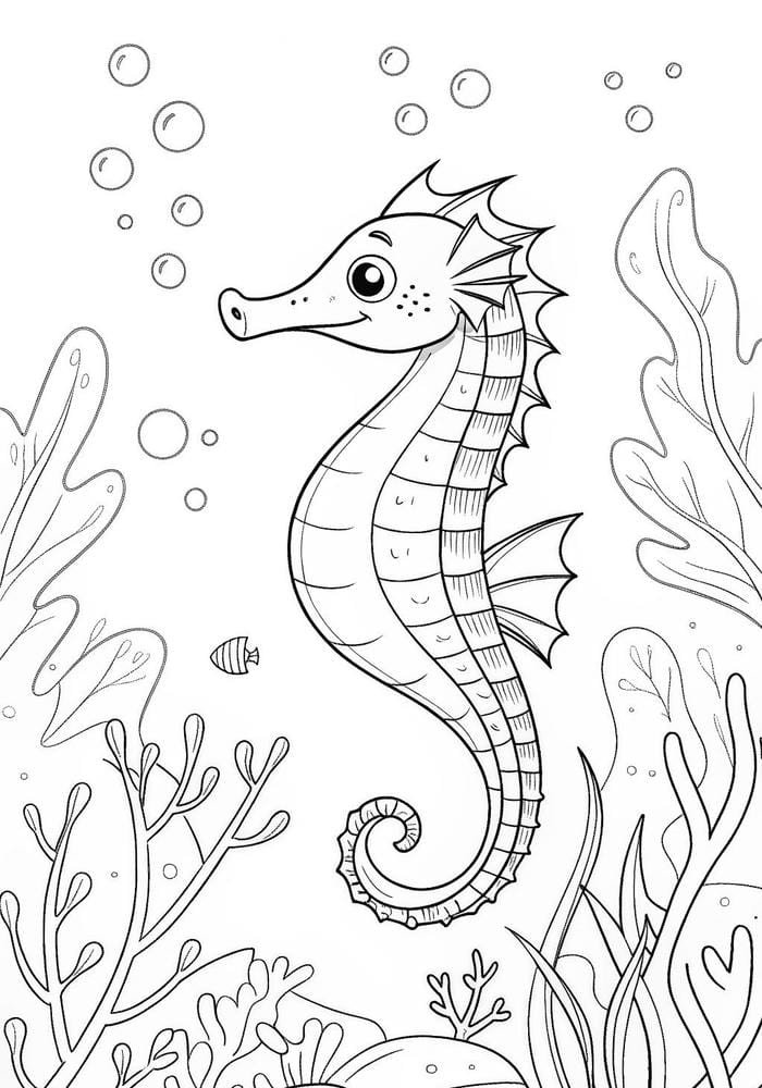 bé tập vẽ cá ngựa đơn giản