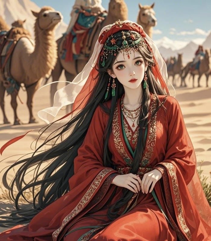 bức ảnh anime công chúa ngồi trên sa mạc