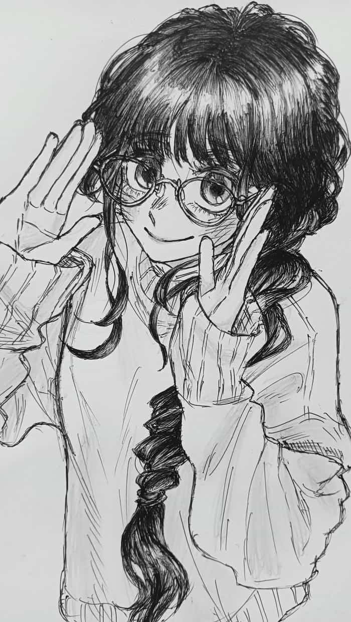 bức ảnh tranh vẽ anime đeo kính