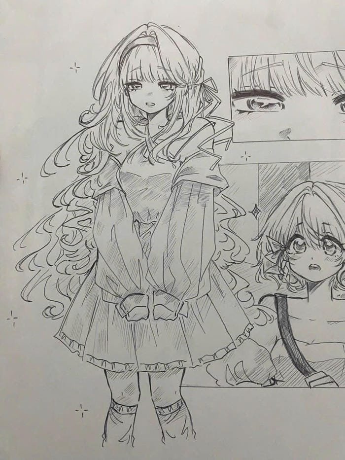 bức ảnh tranh vẽ anime khuôn mặt ủ rũ