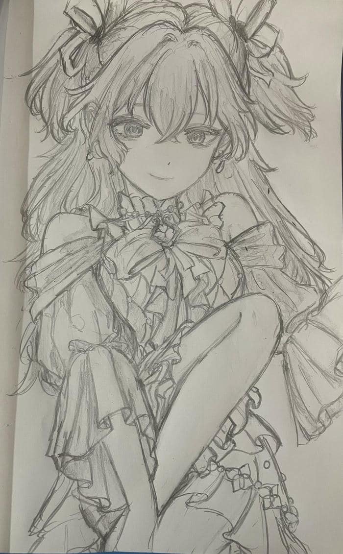 bức ảnh tranh vẽ anime mái tóc bồng bềnh