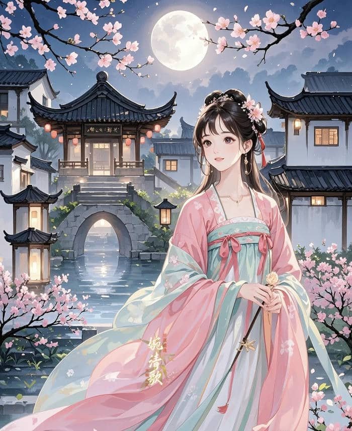 bức hình anime công chúa dáng uyển chuyển dưới trăng