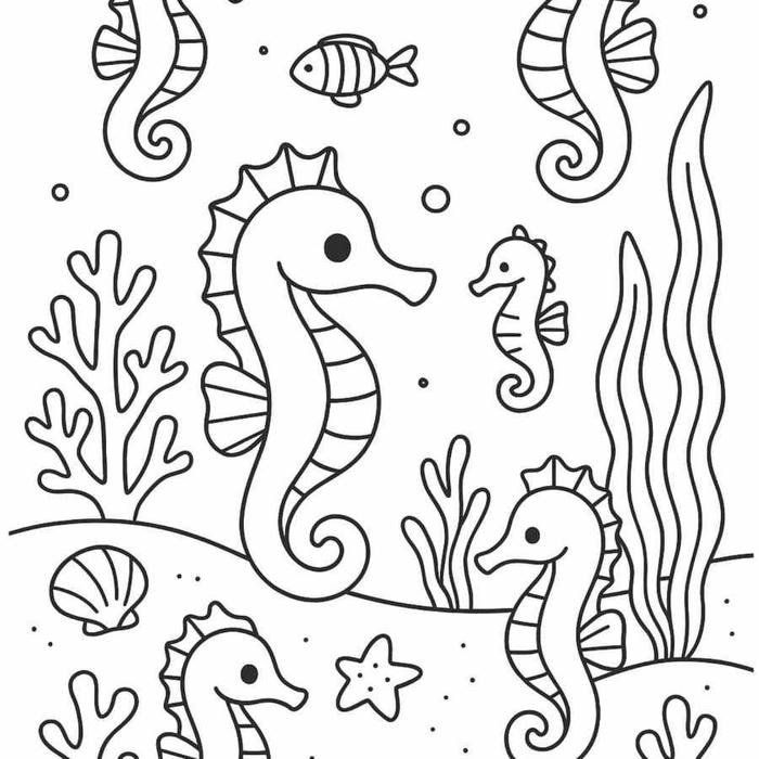 con cá ngựa thân thiện tranh tô màu