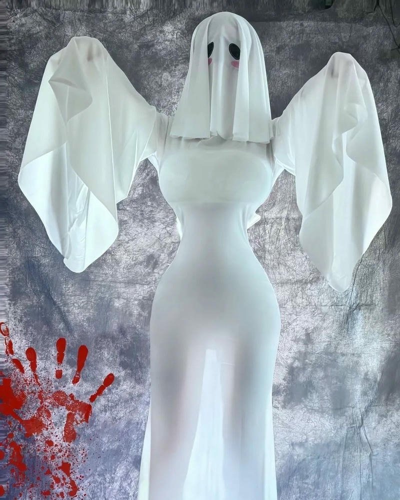 cosplay ma vải trắng in vết tay máu kinh dị