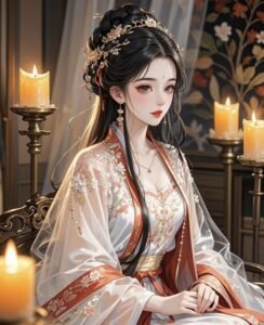 hình công chúa anime lạnh lùng bên ánh nến