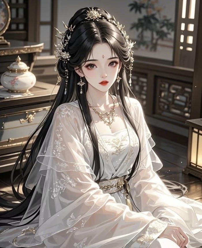 hình công chúa anime lạnh lùng mặc váy trắng