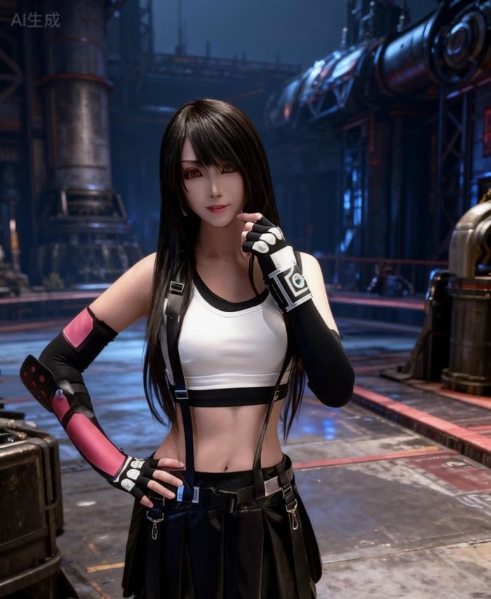 hình tifa cosplay biểu cảm nghiêm túc