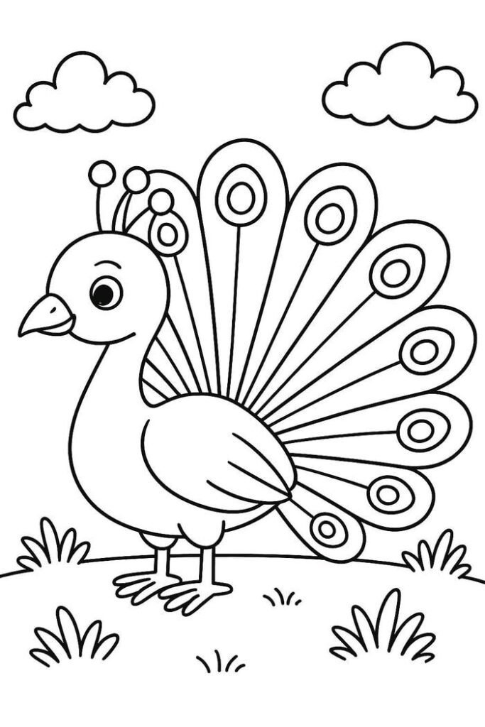 tô màu con công xòe đuôi tròn