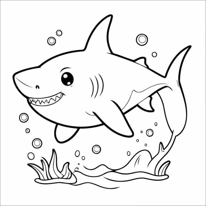 tranh tô màu cá mập đơn nét