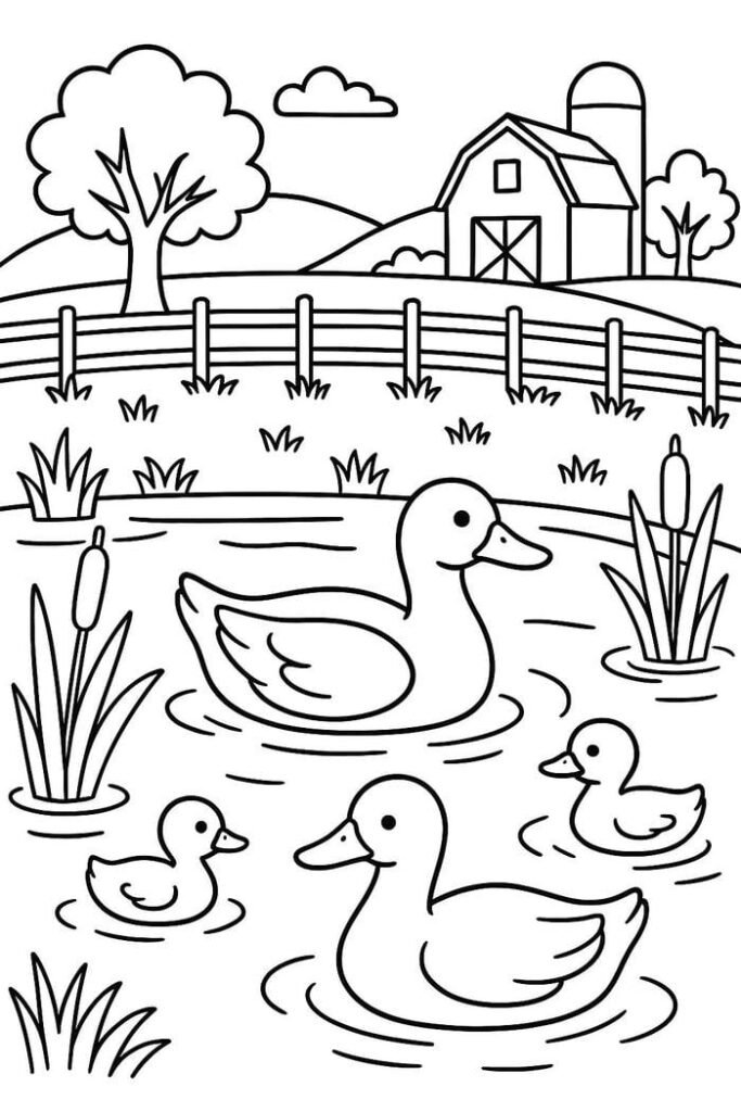 tranh tô màu vịt đáng yêu thiếu nhi