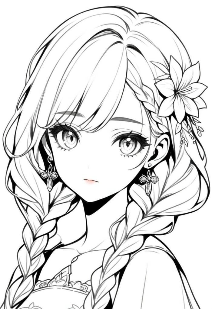 Ảnh Anime không màu hoa cài tócjpg