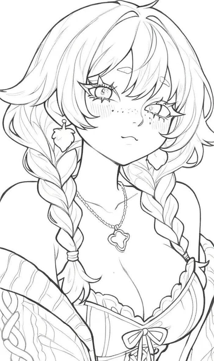 Ảnh Anime không màu tóc tết 2 bên