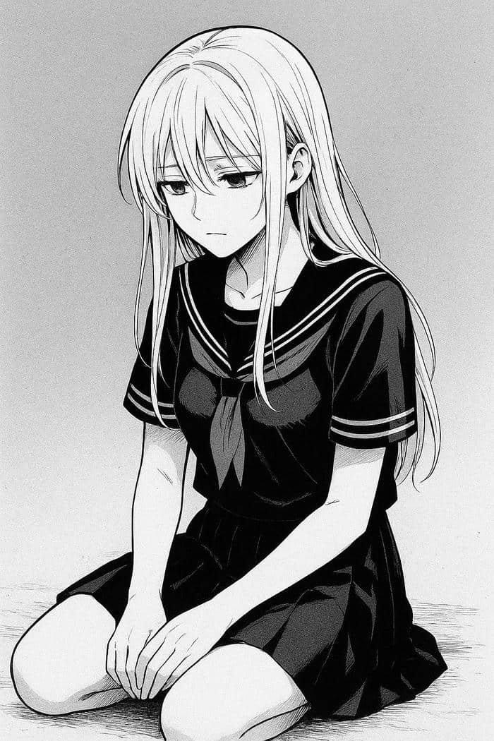 Ảnh Anime trắng đen biểu cảm buồn