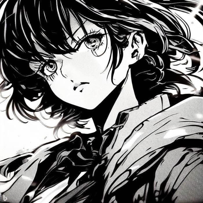 Ảnh Anime trắng đen tóc bồng bềnh