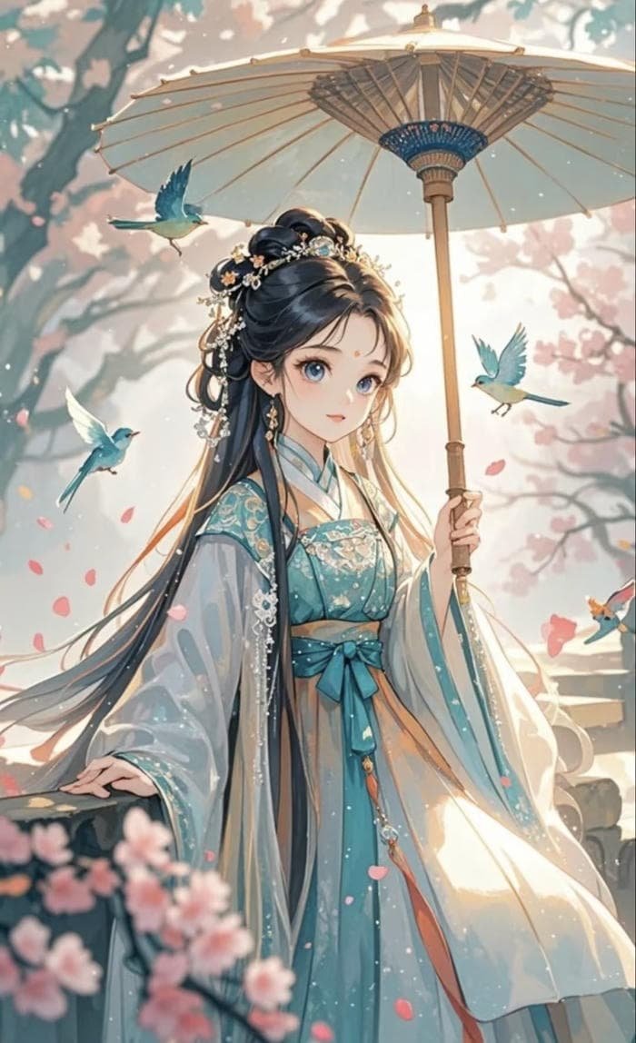 Ảnh anime cổ trang cầm ô