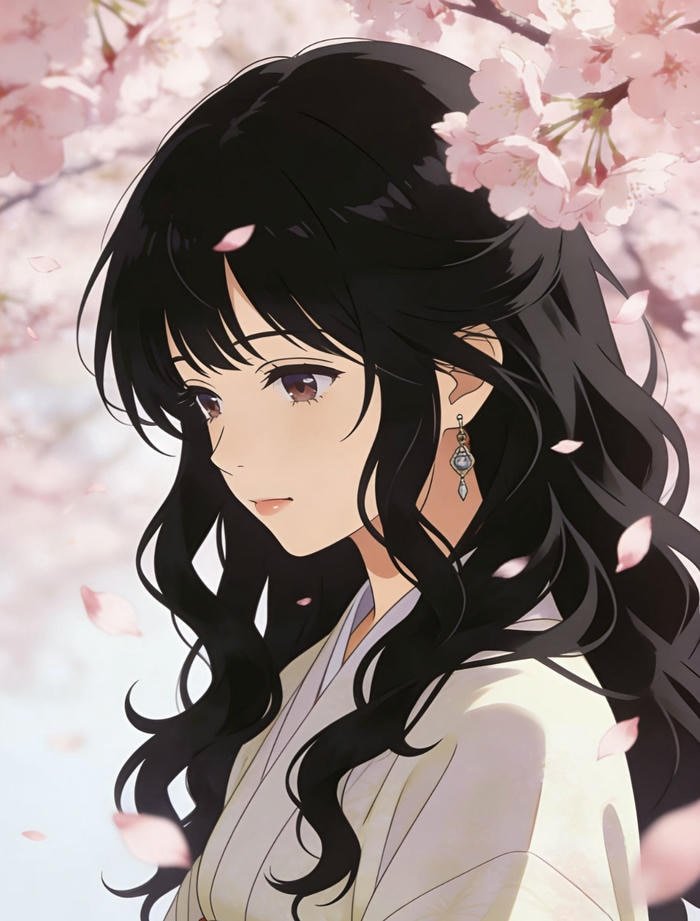 Ảnh anime hoa anh đào bên cô gái