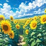 Ảnh anime hoa hướng dương ánh nắng dịu nhẹ