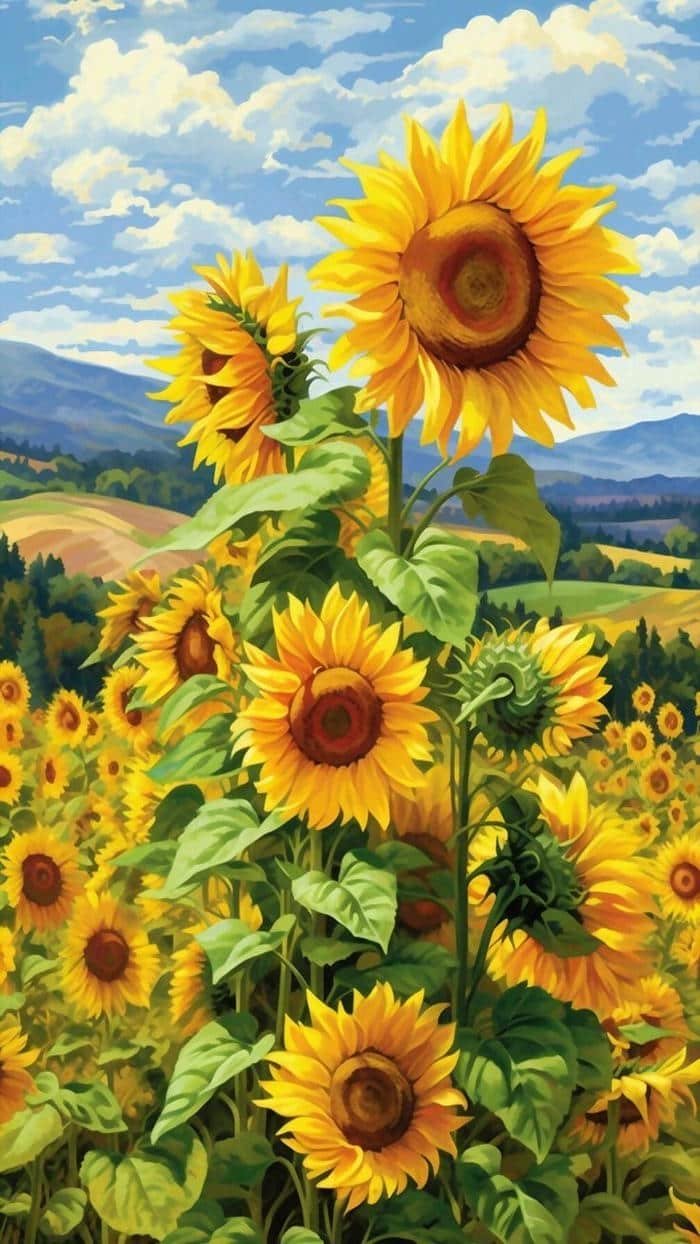 Ảnh anime hoa hướng dương giữa bầu trời xanh