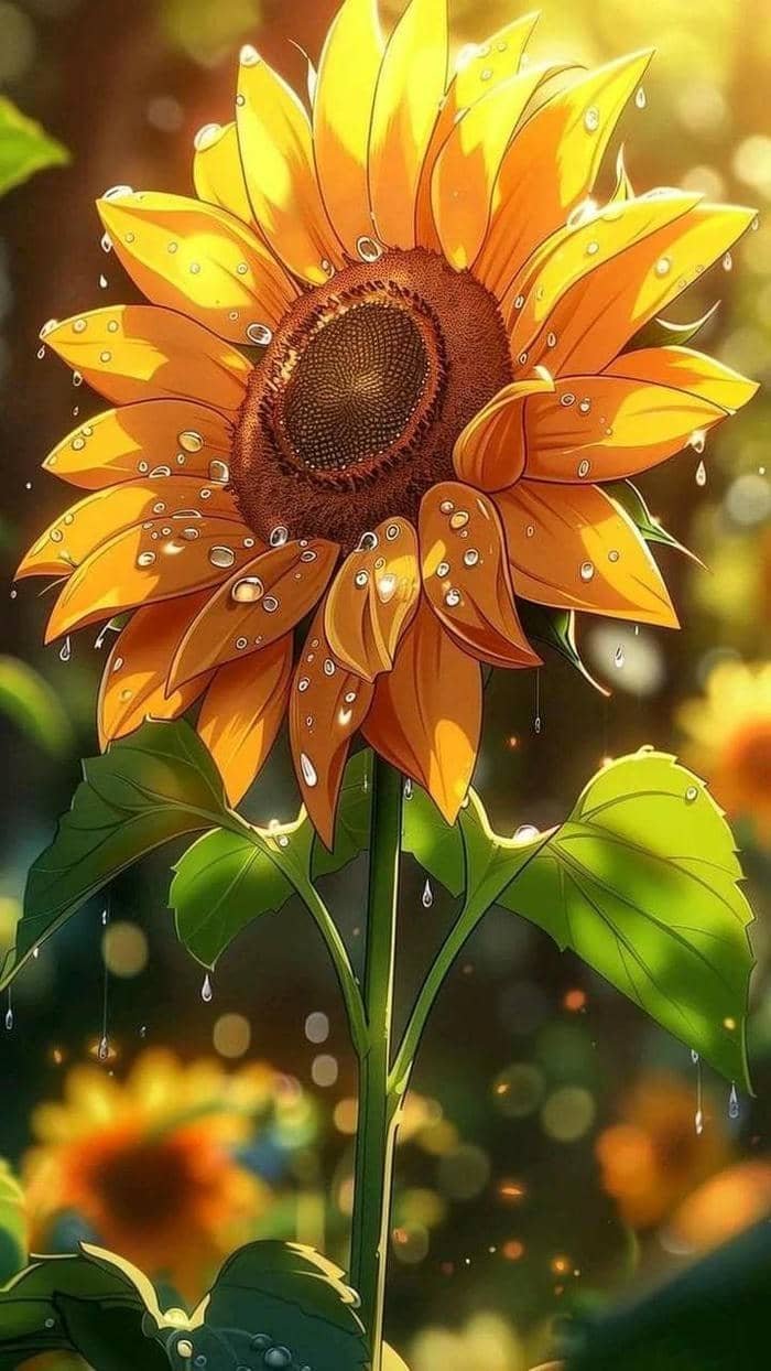 Ảnh anime hoa hướng dương nở đều rực rỡ