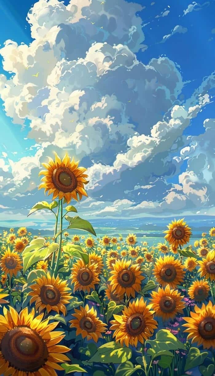 Ảnh anime hoa hướng dương nở rực dưới nắng