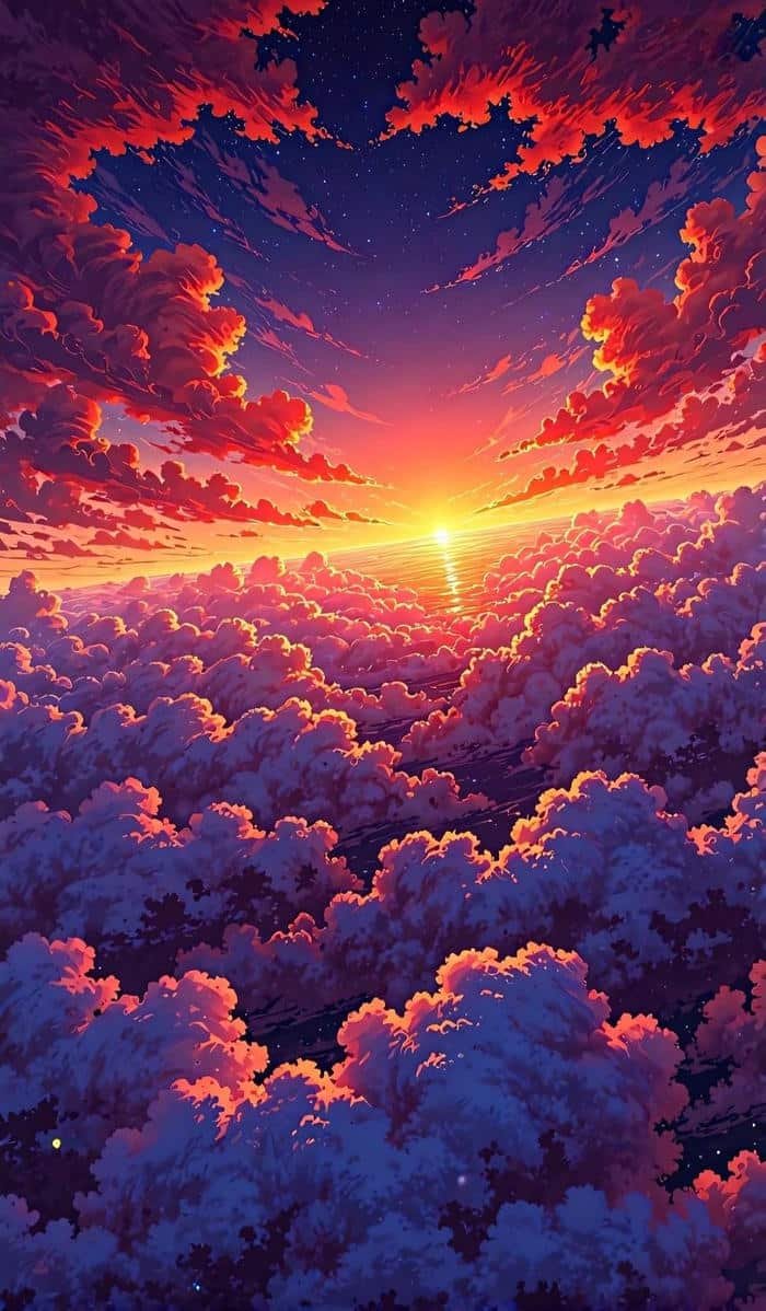 Ảnh anime hoàng hôn trời chuyển sắc