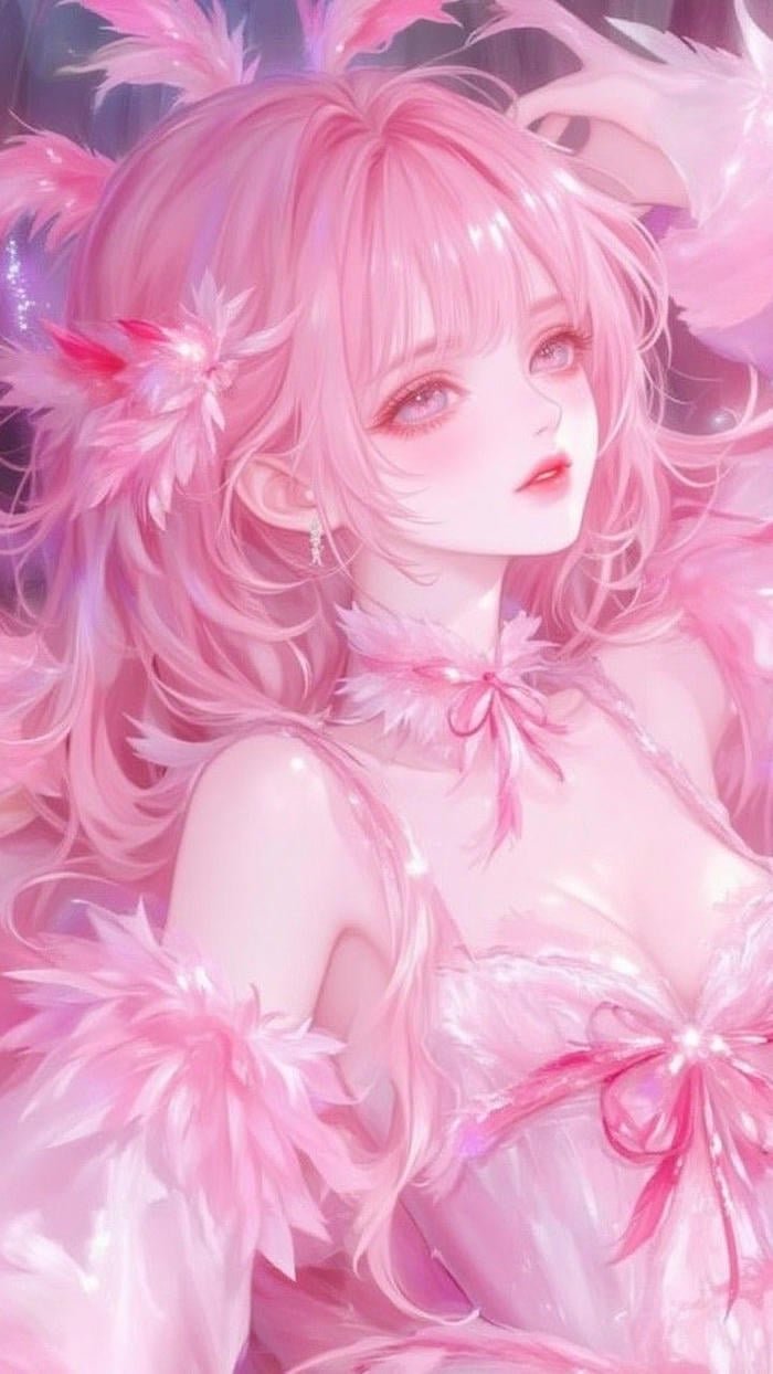 Ảnh anime màu hồng gương mặt dàijpg