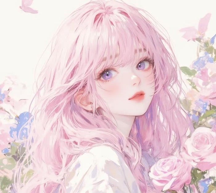 Ảnh anime màu hồng mái tóc mềm