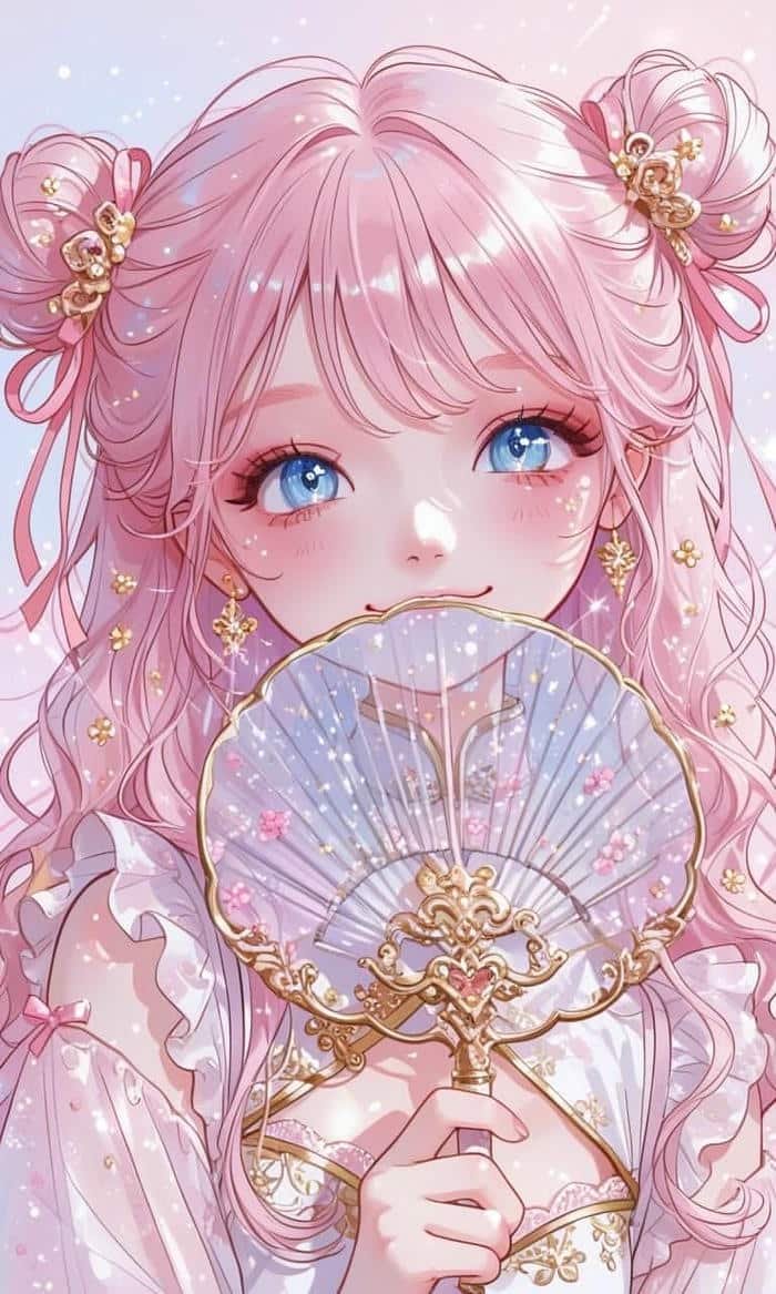 Ảnh anime màu hồng tóc bay nhẹ