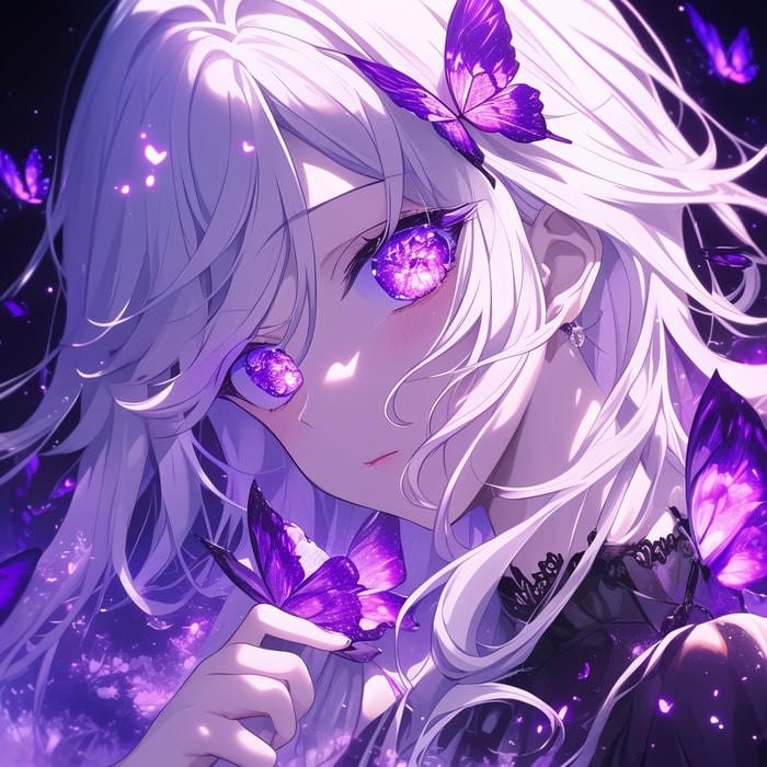 Ảnh anime màu tím ánh mắt buồn