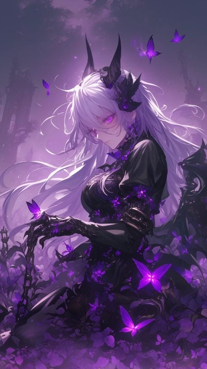 Ảnh anime màu tím gương mặt nghiêng