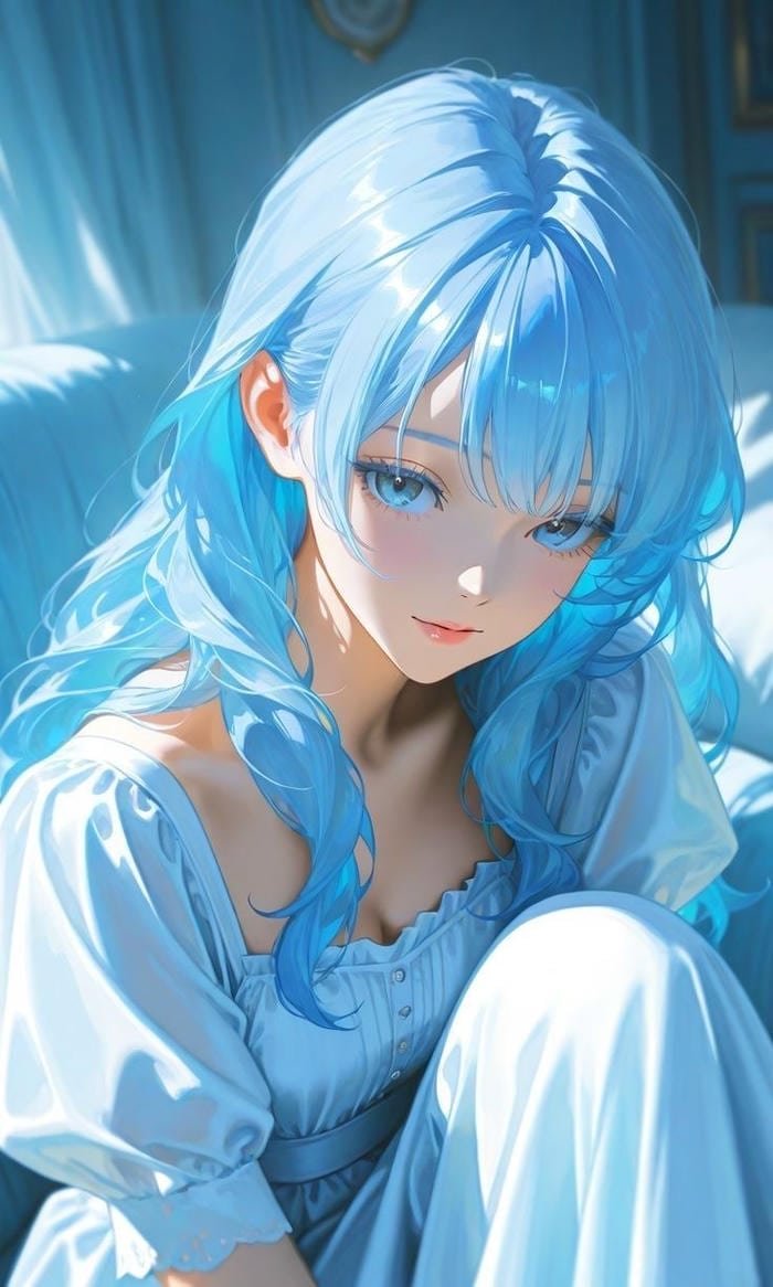 Ảnh anime màu xanh dương dáng người cô đơn