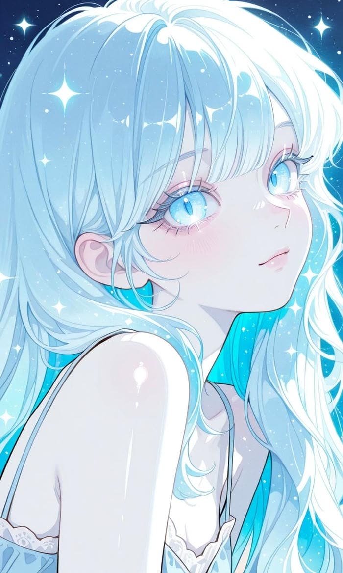 Ảnh anime màu xanh dương gương mặt yên