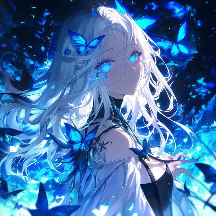 Ảnh anime màu xanh dương mái tóc bay nhẹ