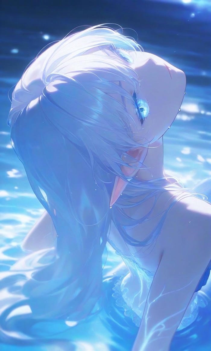 Ảnh anime màu xanh dương nhân vật sau lưng