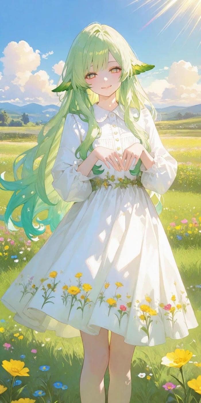 Ảnh anime màu xanh lá cây nụ cười nhẹ