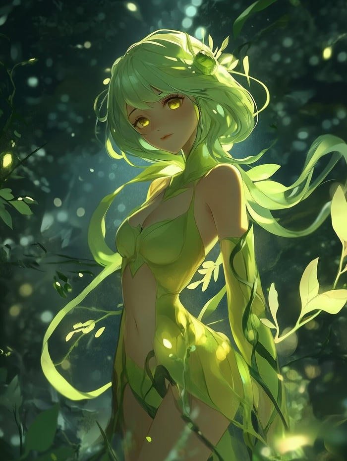 Ảnh anime màu xanh lá cây thần thái tự nhiên