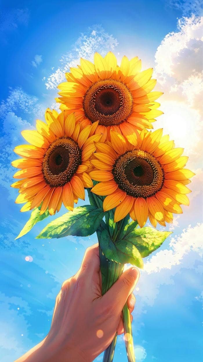 Anime hoa hướng dương giữa không gian trong trẻo