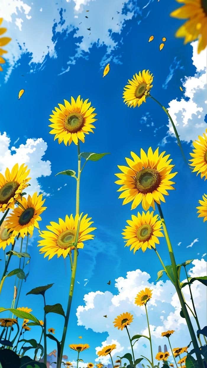 Anime hoa hướng dương khung cảnh thiên nhiên dịu dàng