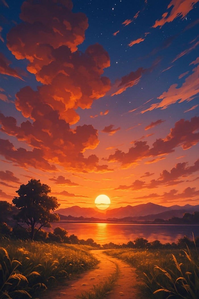 Anime hoàng hôn không gian yên tĩnh