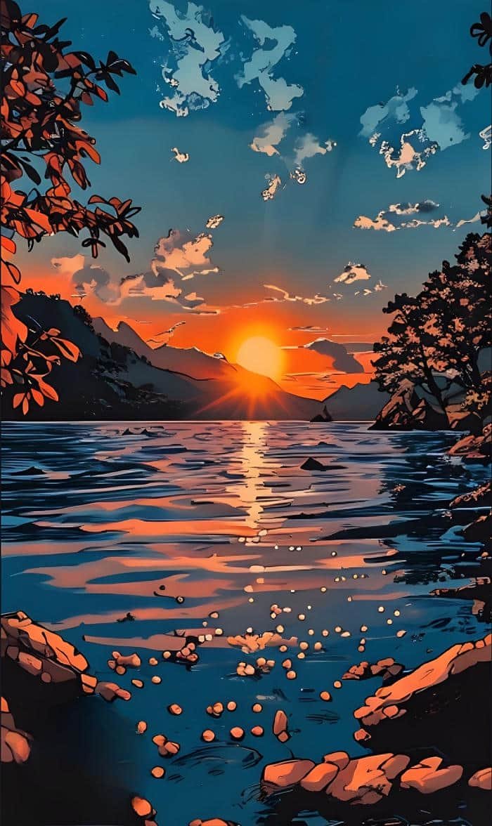 Anime hoàng hôn phong cảnh thơ mộng