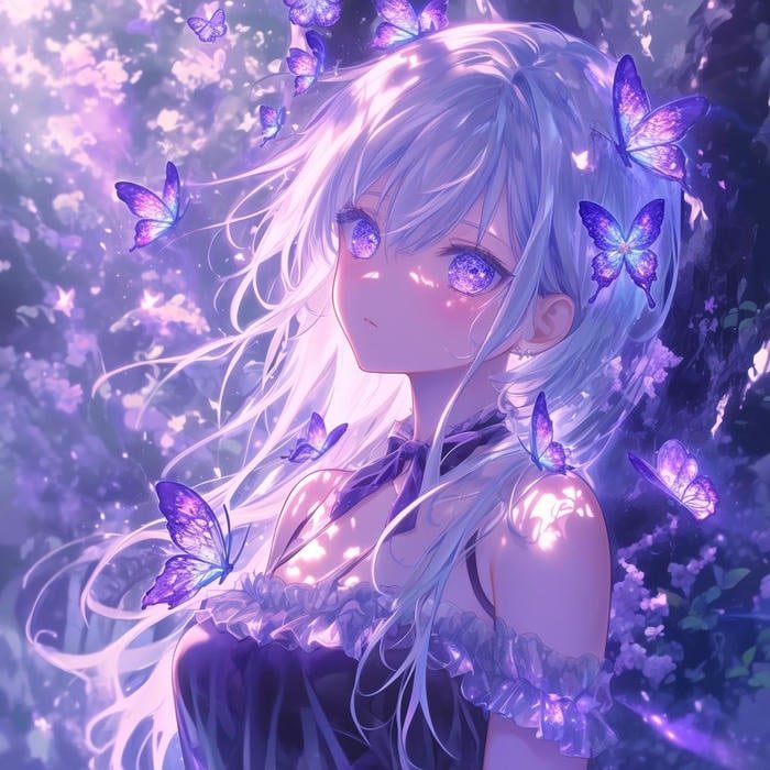 Anime màu tím nhân vật suy tư