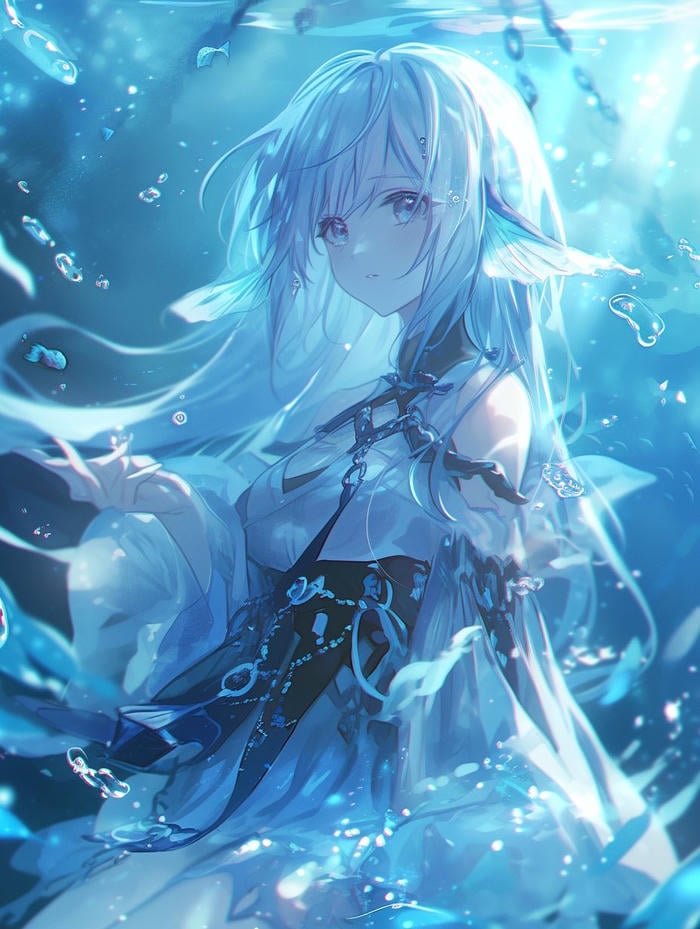 Anime màu xanh dương nhân vật đứng một mình