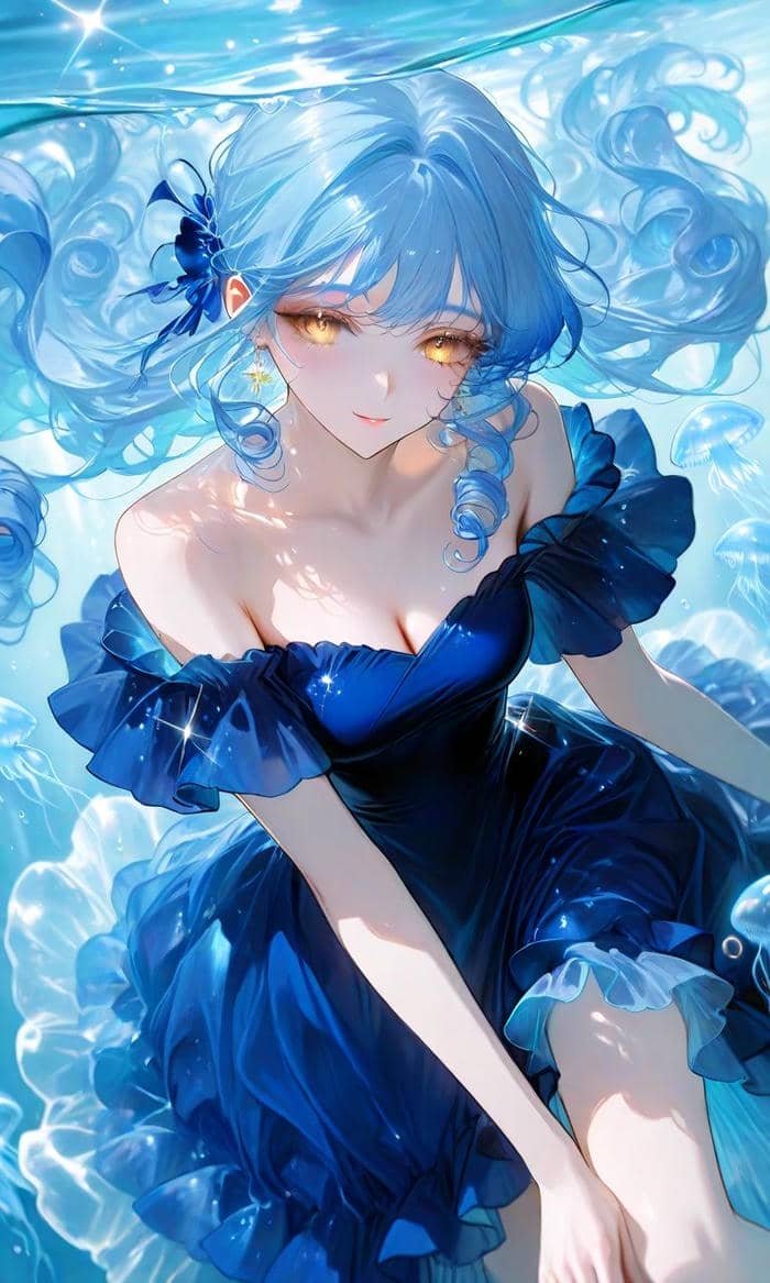 Anime màu xanh dương nhân vật im lặng