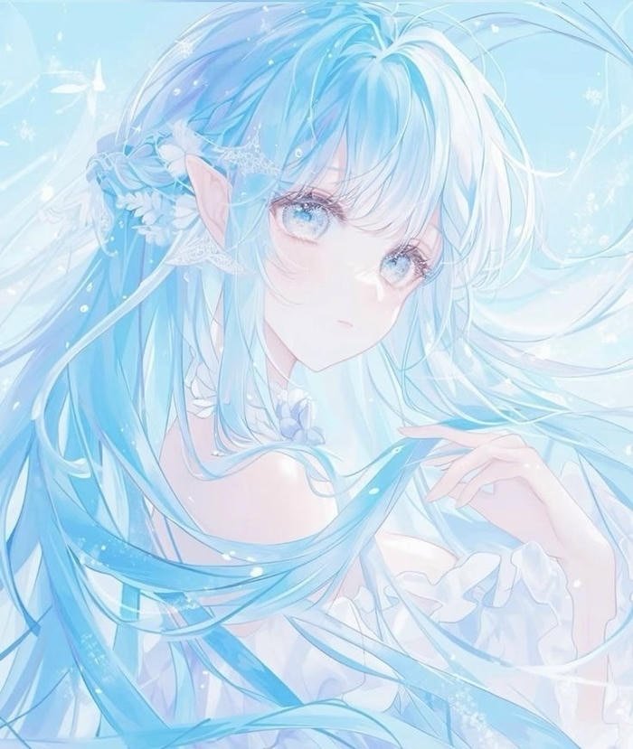 Anime màu xanh dương nhân vật suy tư