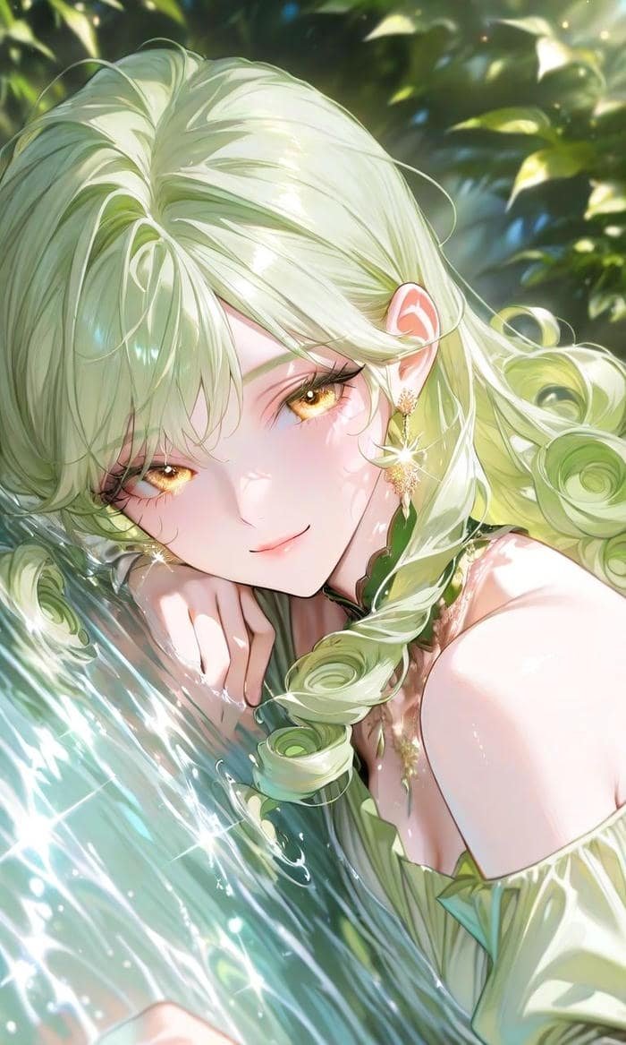 Anime màu xanh lá cây nhân vật hiền hòa