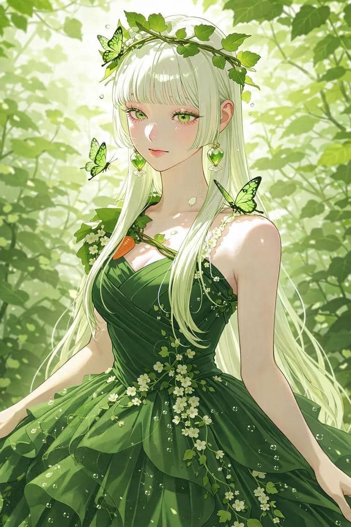 Anime màu xanh lá cây nhân vật thân thiện